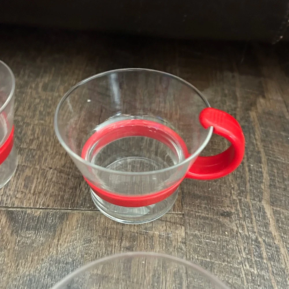 Vintage 80s Bodum Bistro Espresso Cups Set of 4 Red Handle Glass Demitasse